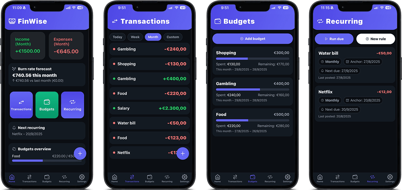 FinWise — budgeting app (React Native + Expo)