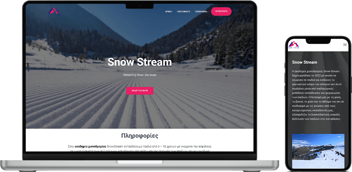 Snowstream website on laptop and phone
